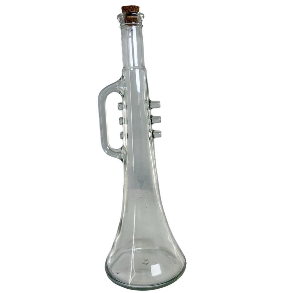 Vintage Glass Trumpet Horn Decanter Bottle 15" Tall Clear Glass Barware